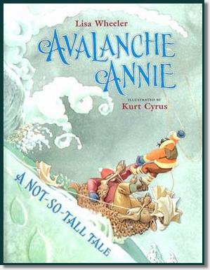 gir and boy riding mouse down a snowy hill