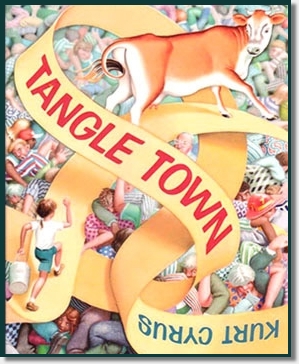 cow and people all tangled up